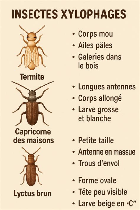 Schéma illustrant les différentes galeries creusées par les insectes xylophages dans le bois
