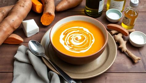 Bol de velouté de navet et patate douce avec des garnitures