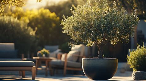 Un jeune olivier en pot sur une terrasse ensoleillée