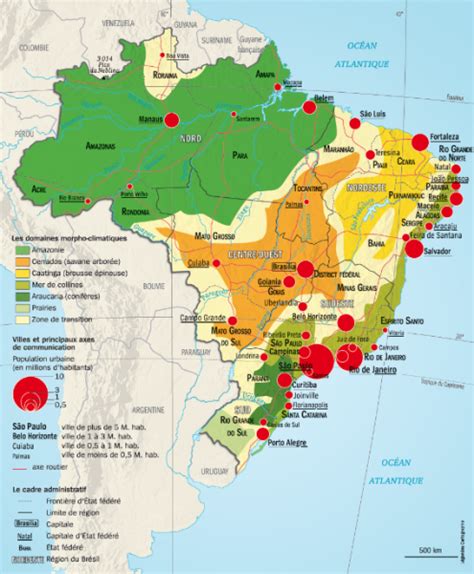 Carte des principales régions sucrières au Brésil