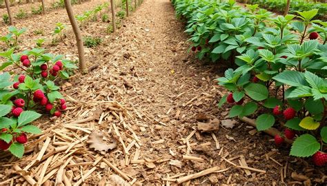 Exemple d'un paillage efficace au pied des framboisiers