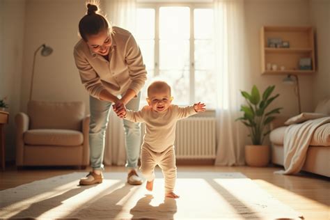 Parent encourageant bébé à marcher