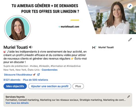 Illustration d'une page LinkedIn avec le profil de Catherine Guy et un aperçu de son bulletin