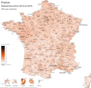 Carte de France avec répartition des naissances et décès