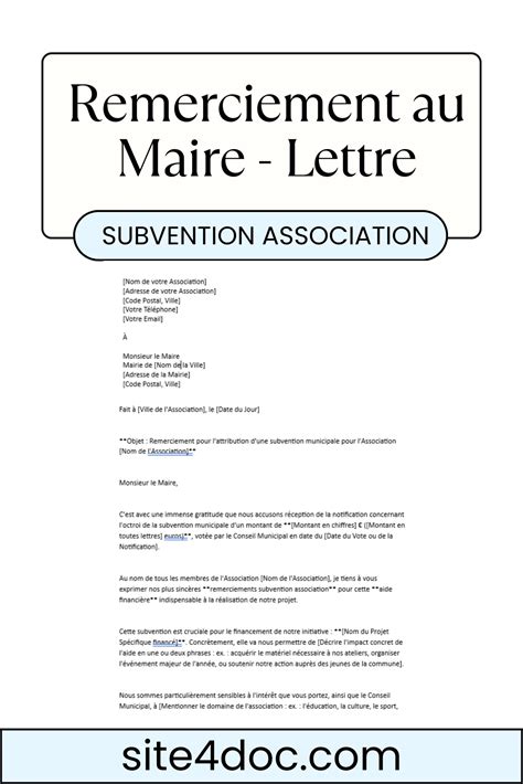 Lettre de remerciement au maire