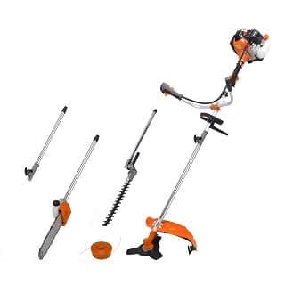 Vue d'ensemble de l'outil multifonction GT Garden 4 en 1 avec ses différents accessoires
