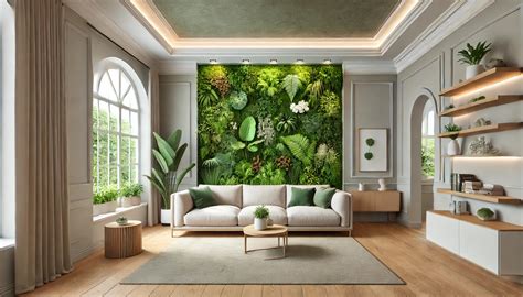 Mur végétal artificiel dans un salon