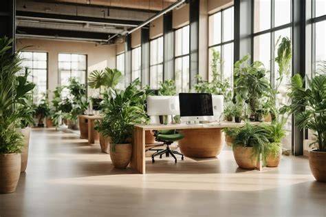 Photo d'un bureau moderne lumineux décoré avec diverses plantes vertes