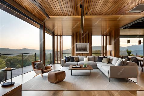 Intérieur d'un mobil-home premium avec vue sur les montagnes