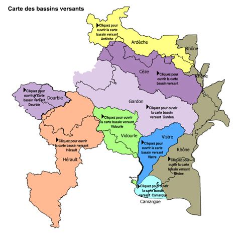 Carte des bassins versants du Gard : Cèze amont, Cèze aval et Vidourle