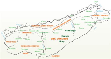 Carte topographique du Condroz namurois avec les châteaux