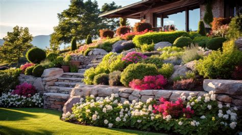 Vue panoramique d'un jardin paysager mettant en valeur des hortensias bleus en bordure d'allée