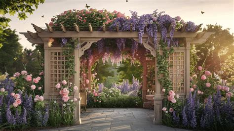 Pergola fleurie de clématites