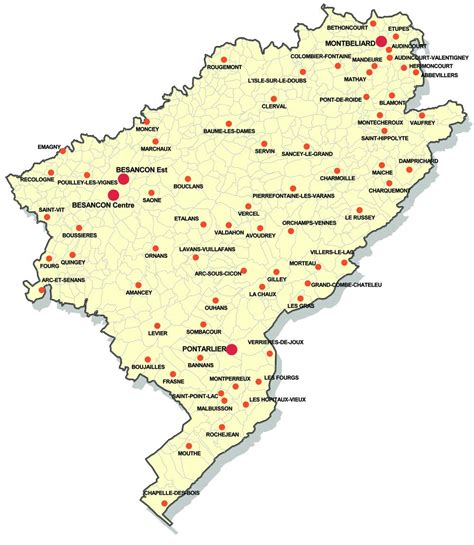 Carte du Doubs avec des points indiquant des chapelles à bulbe