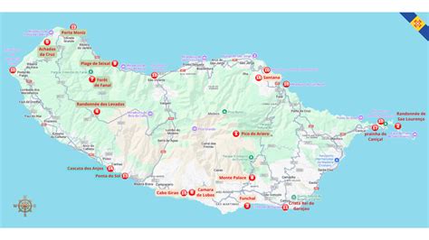 Carte de Madère avec les emplacements des jardins