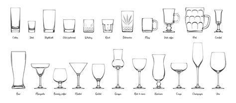 Différents types de verres de trouspinette, certains en cocktail