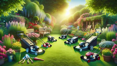 Illustration d'un jardin entretenu avec une tondeuse électrique dans un quartier résidentiel calme