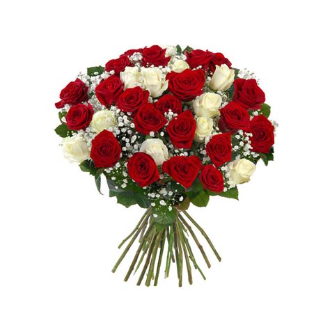 Un bouquet de roses rouges et blanches