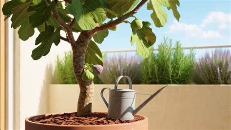 Illustration d'un figuier en pot sur une terrasse ensoleillée