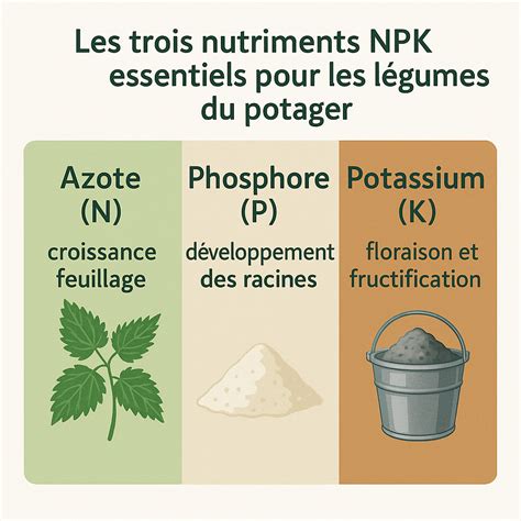 Infographie comparant les besoins en NPK de différents légumes du potager