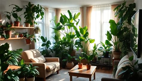 Illustration d'une collection variée de plantes d'intérieur dans un espace lumineux