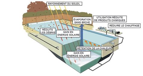 Schéma illustrant une bâche à bulles installée sur une piscine rectangulaire avec enrouleur