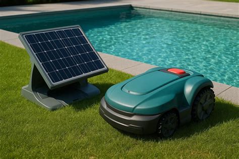 Illustration d'une station de charge solaire pour robot tondeuse