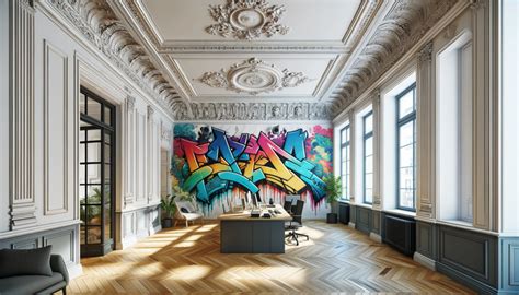 Panorama d'un intérieur moderne décoré avec une fresque murale végétale XXL