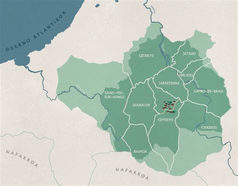 Carte des 10 communes de l'AOP Piment d'Espelette