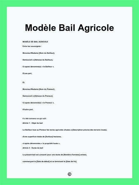 représentation graphique des droits et obligations dans un bail agricole
