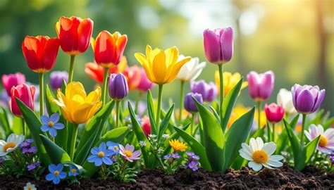 Tulipes en pleine floraison dans un jardin