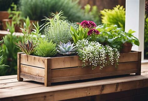 Composition de plantes grasses dans une jardinière en bois