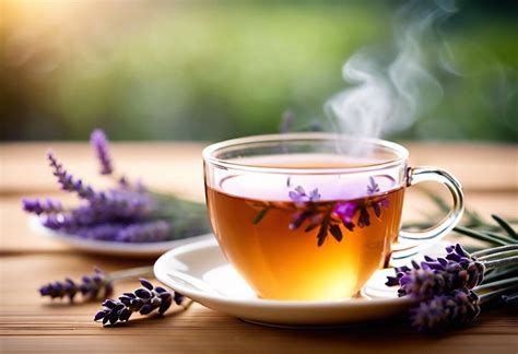 Infusion de lavande dans une tasse en porcelaine avec du miel