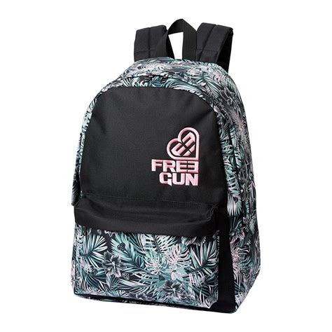 Vue d'ensemble du sac à dos Miss Hibiscus Freegun montrant ses motifs colorés et sa structure ergonomique