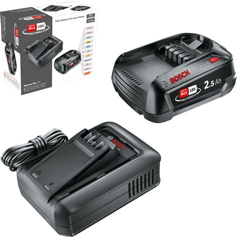 Vue détaillée de la batterie et du chargeur Bosch 18V