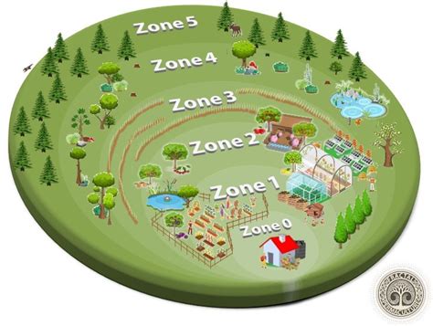 Plan de design en permaculture montrant les zones d'activités