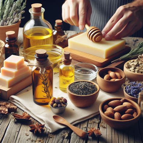 Présentation d'un assortiment de produits de l'herboristerie et de la savonnerie artisanale