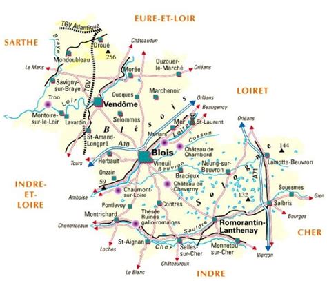 carte du Loir-et-Cher avec indication de Blois, Couddes et Soings-en-Sologne