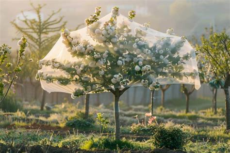 Arbre fruitier en fleurs recouvert d'une protection antigel