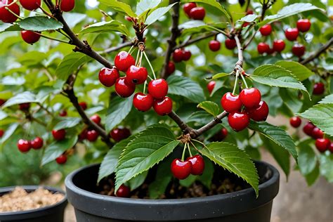 Pépinière avec divers arbres fruitiers en pots