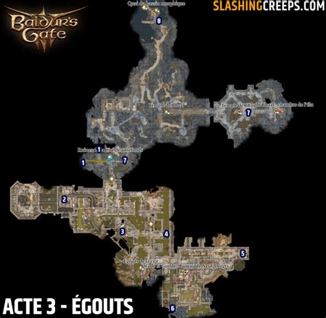 Carte des égouts avec les emplacements des leviers et objets cachés
