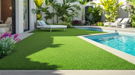Installation d'un gazon synthétique autour d'une piscine