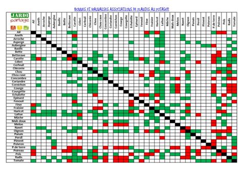 Tableau des bonnes et mauvaises associations de légumes