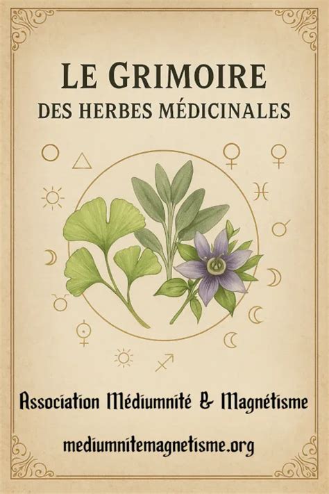 Illustration représentant une forêt ancienne avec des herbes médicinales et des symboles ésotériques