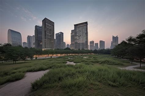 paysage urbain avec espaces verts entretenus