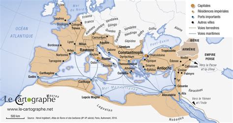 Carte des routes commerciales du vin dans l'Empire Romain et localisation des principaux ateliers d'amphores