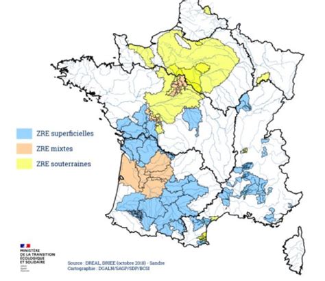 Carte des Zones de Répartition des Eaux (ZRE) en France