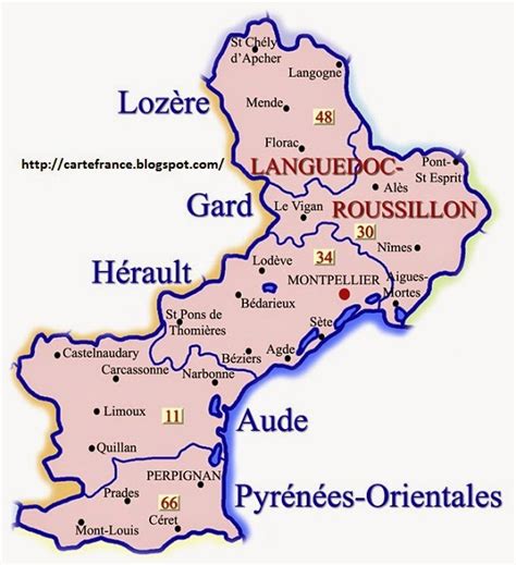 Carte des départements du Languedoc-Roussillon et du Sud-Ouest