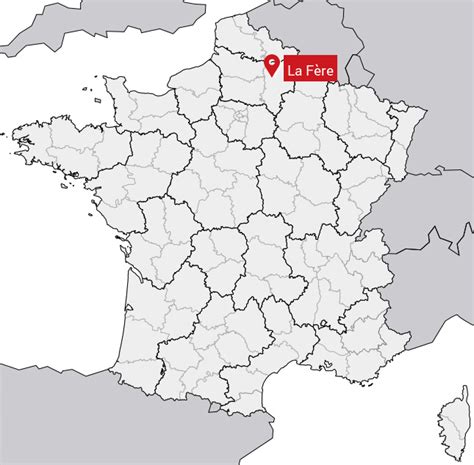 Carte de France mettant en évidence la région de La Fère et l'Oise