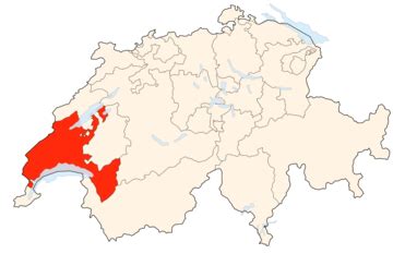 Carte de la Suisse mettant en évidence le canton de Vaud et Genève